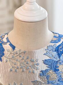 Váy bó tay bồng dệt jacquard cho bé gái - Nhiều màu - Xem 4