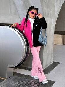 SHEIN Chaqueta de manga larga con cremallera, de color block, de para niñas preadolescentes - Negro - Ver 4