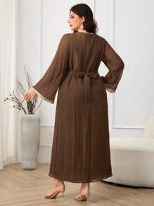 Al Najma Plus Size Women Solid Color Patchwork Długi Rękaw Prosta Swobodna Arabska Sukienka