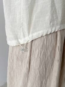 FRIFUL Women's White Loose Linen Blend Jacket, Round Neck Lightweight Long Sleeve Outerwear, Spring & Summer