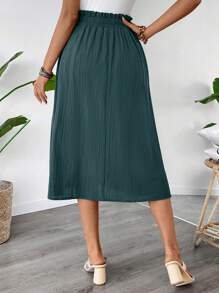 EMERY ROSE Women's Solid Color Frill Trim Waist Pocket Casual Skirt - Green - View 2