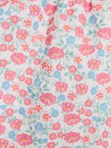 SHEIN Tinere fete carouri tricotat țesătură mozaic Ditsy floral plisat tiv Rochii - Roz - Vizualizare 7