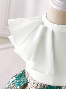 SHEIN Leap Crew Baby Girl Floral Print Ruffle Hem Top & Skirt 2pcs Sets, Summer