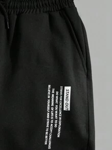 RueChic Men Cottonline Letter Printed Drawstring Regular Sweatpants - Black - View 5