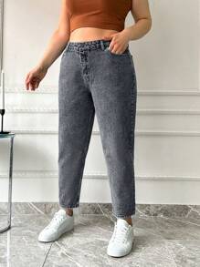 EURMUSE 100%纯棉 高腰 紧身 轻洗 - 淺灰色 - 查看 4