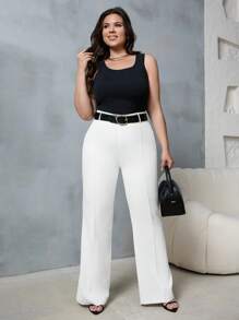 EURMUSE Plus High Waist Flare Leg Suit Pants - White - View 4