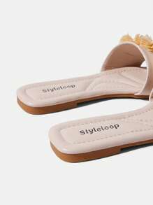 Styleloop Sandalias planas de mujer con lazo de paja trenzada - Albaricoque - Ver 3