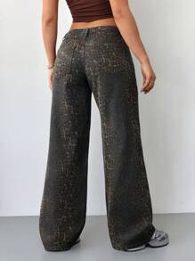 SHEIN Tall Women's Jeans Sexy Low Rise Fit Straight Leg Pants Leopard Print Trousers Old Money Spring Break Outfits Rave Outfits Festival - Multicolor - View 7