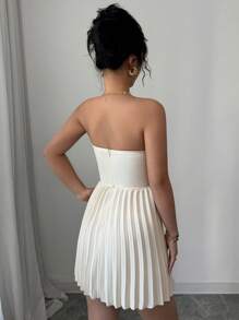 Elenzga Elegant Ruched Waist A-Line Dress, Romantic For Women - Apricot - View 2