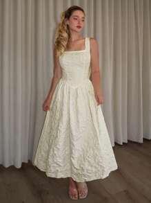 Glamine Charm Đầm Maxi Peplum In Họa Tiết Dệt Hở Lưng Có Nơ Trang Trí Cho Nữ - Màu be - Xem 2