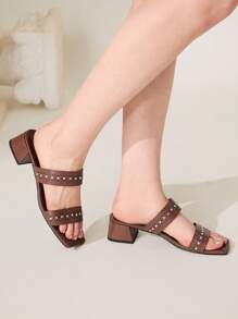 CUCCOO CHICEST Women's Laser Cutout Flower, Rhinestone Embellished Thick Block Heel Open Toe Strap Sandals, Brown - Brown - View 9