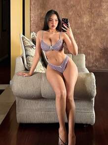Swim Mod 女士可爱复古格子钢圈聚拢比基尼泳装，夏季海滩度假 - 彩色 - 查看 3
