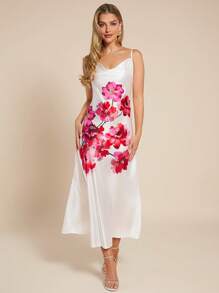 SHEIN Clasi Élégant été femmes robe à col en bascule imprimée florale, convient à diverses occasions - Multicolore - Voir 4