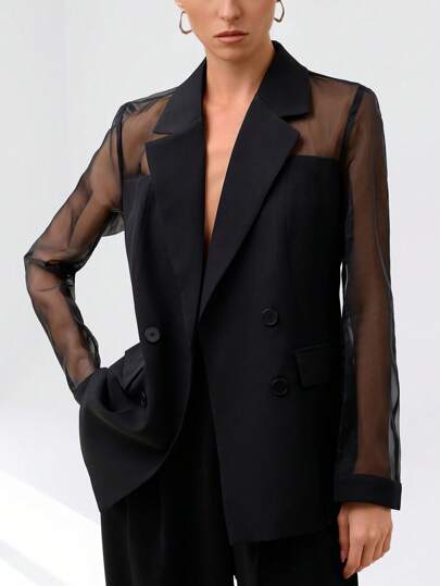 Aveloria Modichic Versatile Elegant Business Commute High-End Organza Splice Suit Fabric Breathable Double-Breasted Women Thin Blazer Fall Cloth For Women