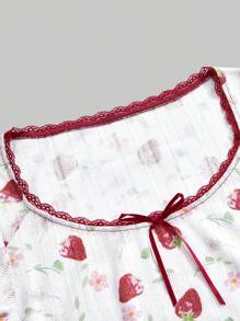 ROMWE Kawaii 春季森女休闲简约性感碎花弹力系带蝴蝶结女士 T 恤 - 白色 - 查看 4