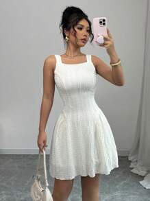 Rafferiza Vestido midi elegante para mujer con volantes en la cintura y correa ajustable