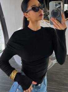 DAZY Women's Solid Color Ruched Asymmetric Hem Fitted Casual T-Shirt Fall Tops