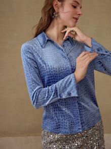 MOTF PREMIUM ÁO BLOUSE TAY LỒI CÁ SẤU NỔI DA CÁ SẤU - Màu xanh lam - Xem 6