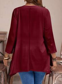 EMERY ROSE Plus Size Casual Leopard Print Heart Full Pattern Long Sleeve Loose T-Shirt - Multicolor - View 2