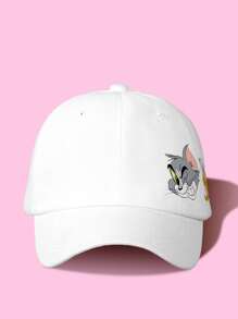 TOM & JERRY X SHEIN 1pc Cute Basics Cartoon Graphic Baseball Cap, Unisex, Suitable For Casual Wear - White - View 3
