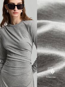 Ontre Women's Grey 90s Style Ruched Fitted Long Dress, Elegant - Grey - View 2