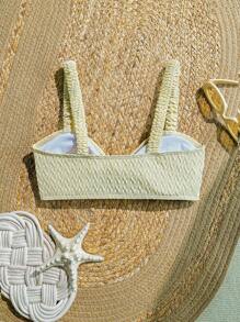 SHEIN Swim Women's Ruffle Twisted Texture Bikini Top, For Summer Beach Vacation - Apricot - View 2