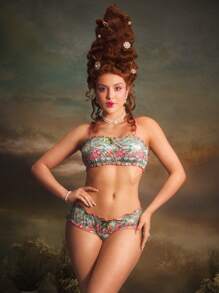 PinupGlam Retro Figured Thin Strap & Ruffled Trim Women Underwear Lingerie Set
