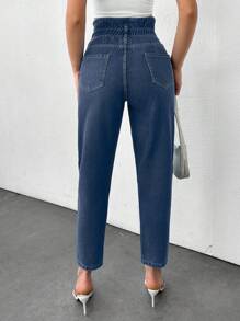 Cottnline Slant Pocket High Waist Mom Fit Jeans - Dark Wash - View 2