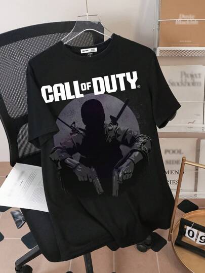 CALL OF DUTY X SHEIN Men's Casual Figure & Letter Graphic Short Sleeve T-Shirt For Summer