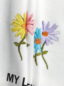 SHEIN EZwear 女士休闲花卉字母印花圆领 T 恤，夏季 - 白色 - 查看 5