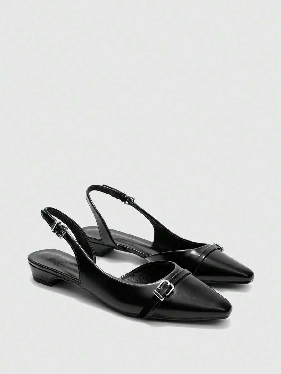 CUCCOO BIZCHIC 低跟露趾高跟鞋，经典封闭式方头粗跟女式正式高跟鞋，婚礼/晚会鸡尾酒会鞋，夏季 - 黑色 - 查看 1