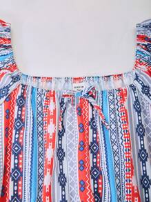 SHEIN Teen Girls Square Neck Puff Sleeve Print Long Dress