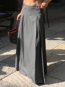 Livesso Casual All-Match Spring And Summer Solid Color A-Line Long Skirt Pleated Women's Skirt,Fall Clothes