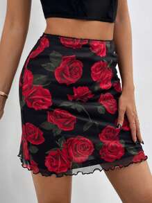 SHEIN Privé Damska, letnia, walentynkowa, seksowna, siateczkowa, różowa, z wysokim stanem, dopasowana mini spódniczka