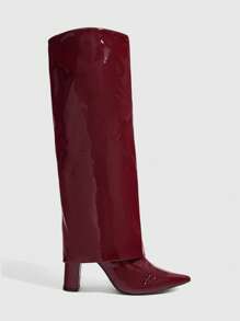 CUCCOO SZL Giày bốt nữ mũi nhọn gót vuông bằng da PU màu đen bóng, thiết kế tối giản thời trang cho cả đi chơi và dự tiệc, khóa kéo bên hông tạo điểm nhấn và là lựa chọn hoàn hảo cho kỳ nghỉ xuân, lễ Phục sinh, Giáng sinh và Ngày Valentine. - Đỏ - Xem 3