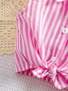 SHEIN 女婴可爱条纹扭纹无袖上衣，夏季百搭 - 粉色 - 查看 8