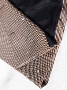 SHEIN Privé Vintage braunes Gelddesign Minimalist Silberfaden Check Stoff V-Ausschnitt Klappe Tasche ärmellos Kleid mit Weste Feeling - Gelb - Übersicht 7