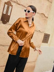 Mulvari 勃艮第红女士长袖衬衫 - 卡其色 - 查看 3