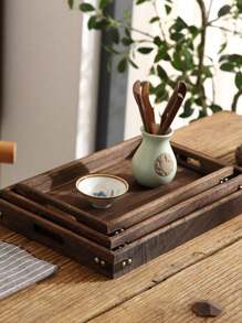 1 pieza Bandeja de madera multifuncional, bandeja decorativa rectangular anidada para cosméticos, aperitivos, adecuada para el hogar, patio, cafetería, fiesta, cocina, regalo de Navidad