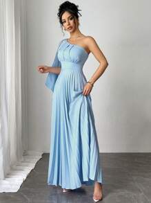 Firerie 全新百搭浅蓝色褶皱无袖连衣裙 女士度假装 度假装 太阳裙 - 藍色 - 查看 3