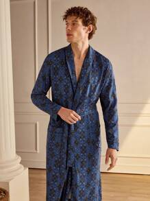 EverLounge 1pc Men's Long Sleeve Robe With Waist Belt, Minimalist & Casual For Everyday Wear - Purple - View 4