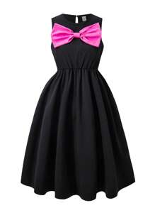 SHEIN Explorewe Tween Girl Colorblock Bow Decor Sleeveless Dress Bow Dresses Bow Clothes Girls