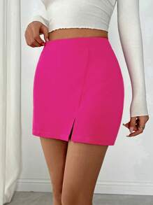 Muchica Summer SkirtLadies' Side Split Hem Skirt - Hot Pink - View 6