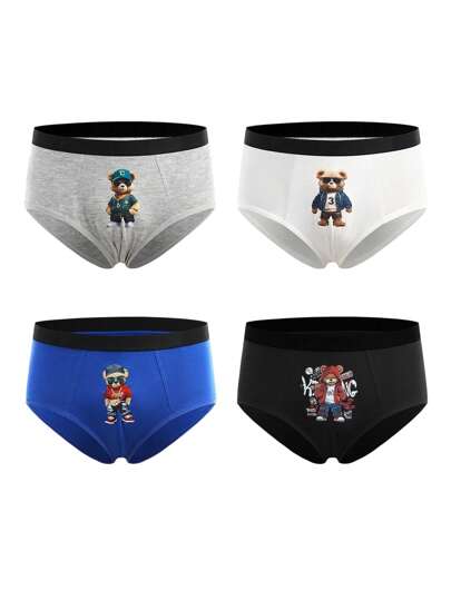4pcs Pack Bear Graphic Print Boys' Underwear