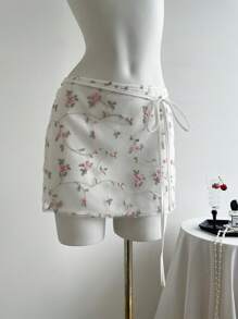 Elamini 性感女式双层刺绣网纱裙 - 白色 - 查看 3