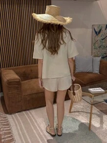 Chiquease Women INS Style Bamboo Knot Shorts, Minimalist Fashion Casual Daily Wear - Apricot - View 2