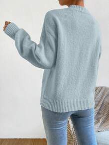 Chiquease Women's Solid Color Drop Shoulder Long Sleeve Casual Pullover Sweater, Autumn/Winter Knit Pullover Fall - Light Grey - View 2