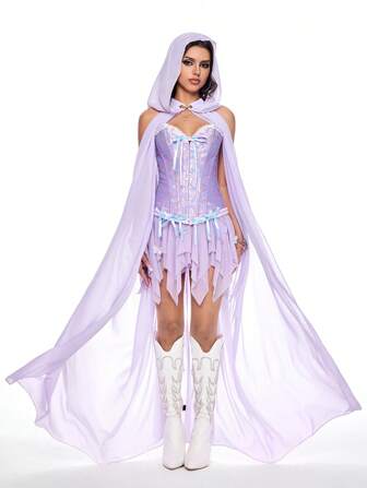 Fairycore Vintage Forest Fairy Queen Open Shoulder Hooded Cloak