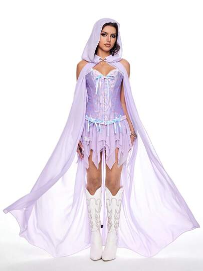 Fairycore Mantella vintage con cappuccio a spalle scoperte della regina delle fate della foresta