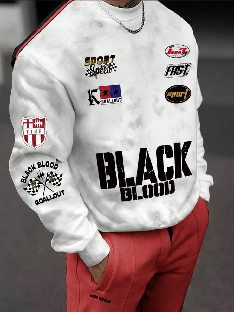 Manfinity LEGND 男士休闲扎染字母印花棒球运动衫 - 白色 - 查看 1